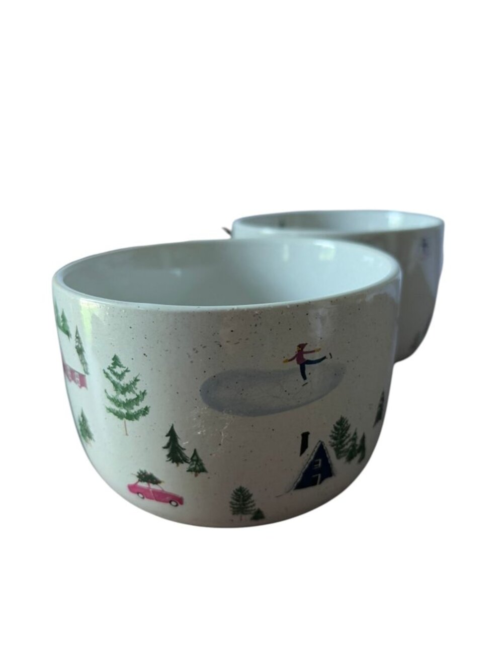 West Elm Holiday Skier Stoneware Mug Set of 4 Winter Design